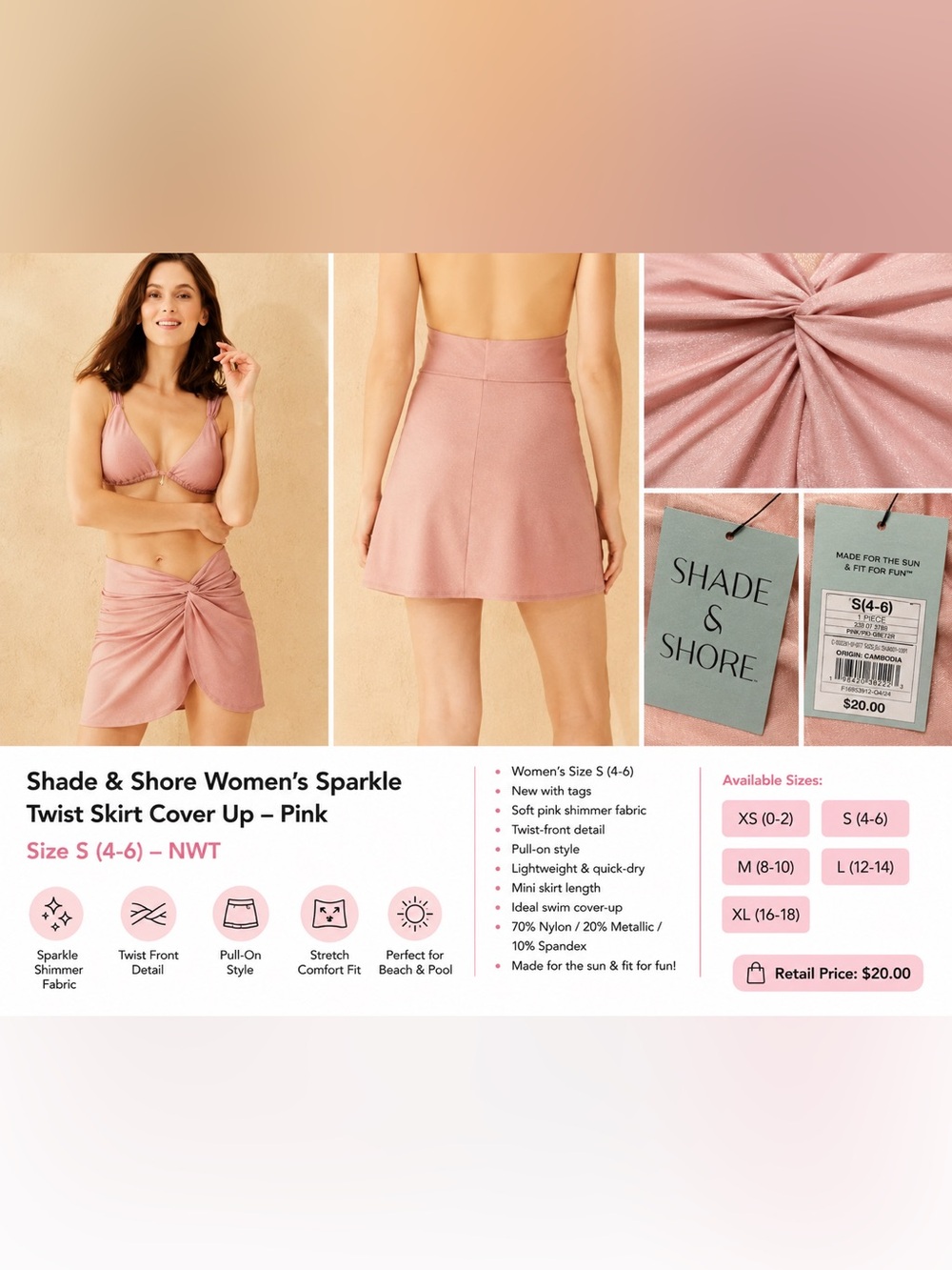 Shade & Shore Rose Pink Shimmer A-Line Mini Skirt